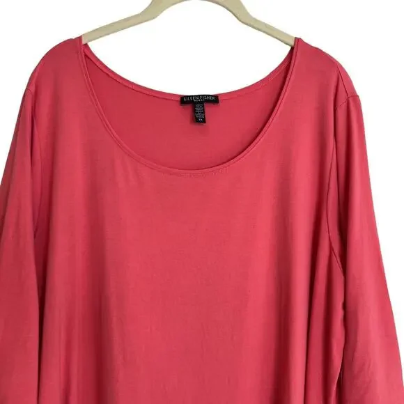 Eileen Fisher Tunic Top 2X Coral Stretch Jersey Viscose Lycra - Picture 2 of 5
